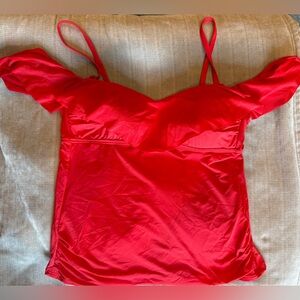 Kenneth Cole Reaction Bright Red Off The Shoulder Ruffled Tankini